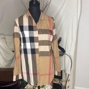 Burberry Brit Tan and Red Plaid Shirt